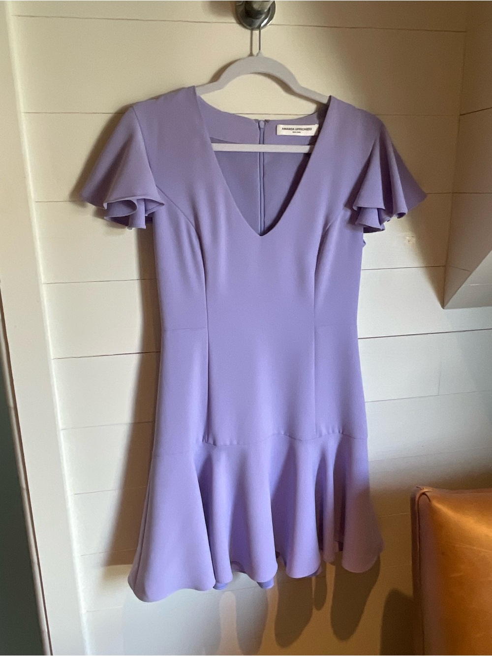 Amanda Uprichard Lilac V-Neck Flutter Sleeve Mini Dress